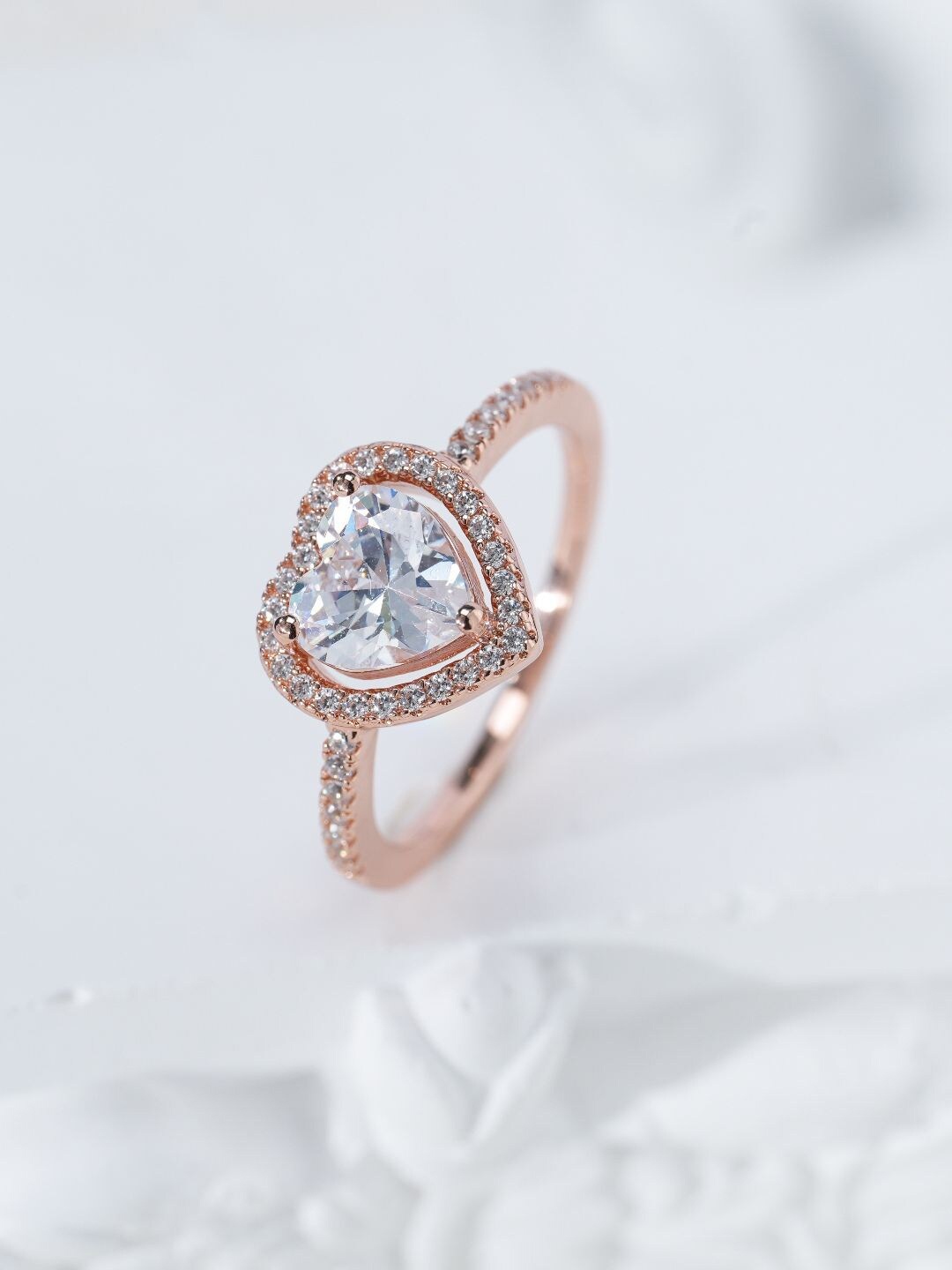 

MISS JO 92.5 Sterling Silver Rose Gold Plated Stone Studded Finger Ring