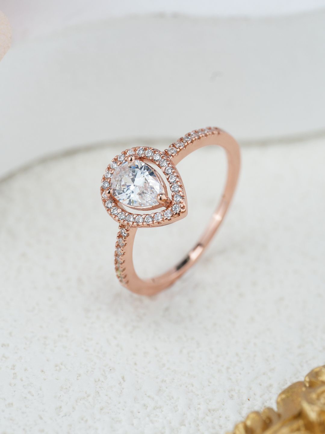 

MISS JO 92.5 Sterling Silver Rose Gold-Plated Stone Studded Ring