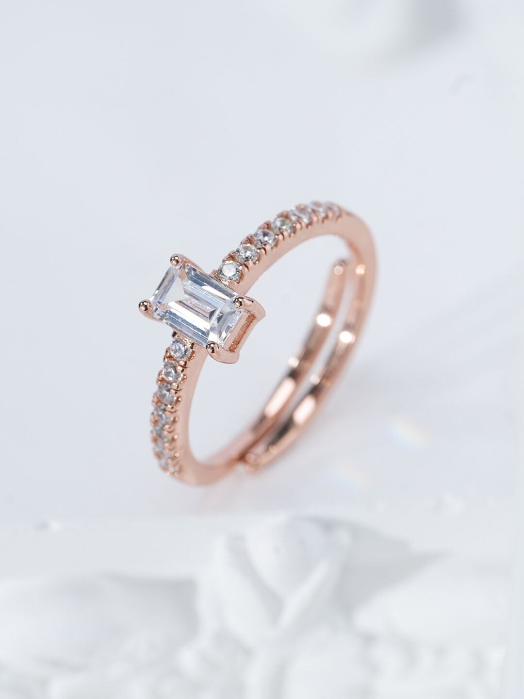 

MISS JO 92.5 Sterling Silver Rose Gold Plated Stone Studded Finger Ring