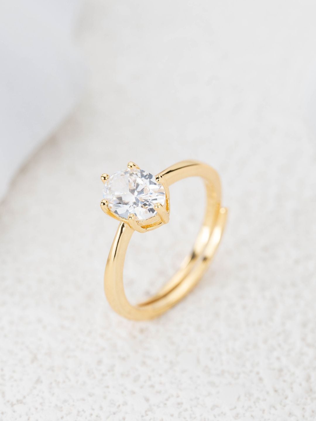 

MISS JO 92.5 Sterling Silver Gold Plated Stone Studded Finger Ring
