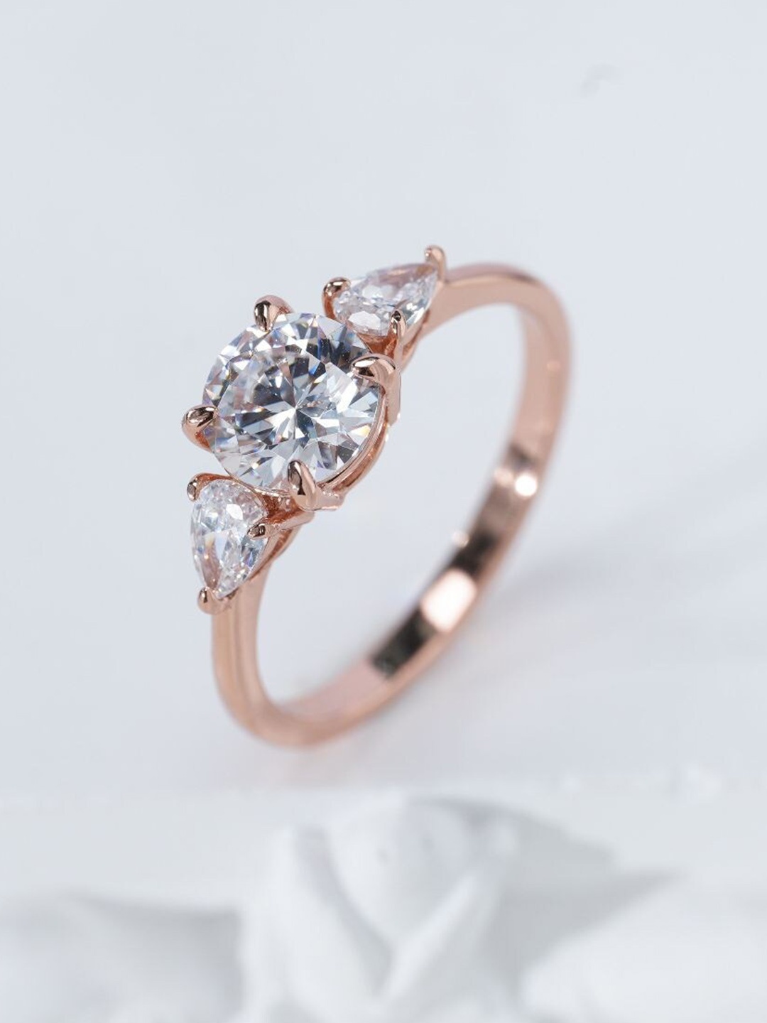 

MISS JO 92.5 Sterling Silver Rose Gold-Plated Stone Studded Ring