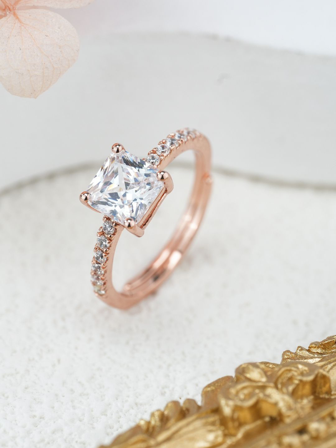 

MISS JO 92.5 Sterling Silver Rose Gold-Plated Stone-Studded Finger Ring