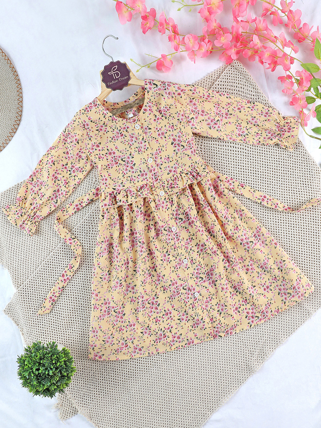 

FASHION DREAM Floral Print Fit & Flare Dress, Yellow