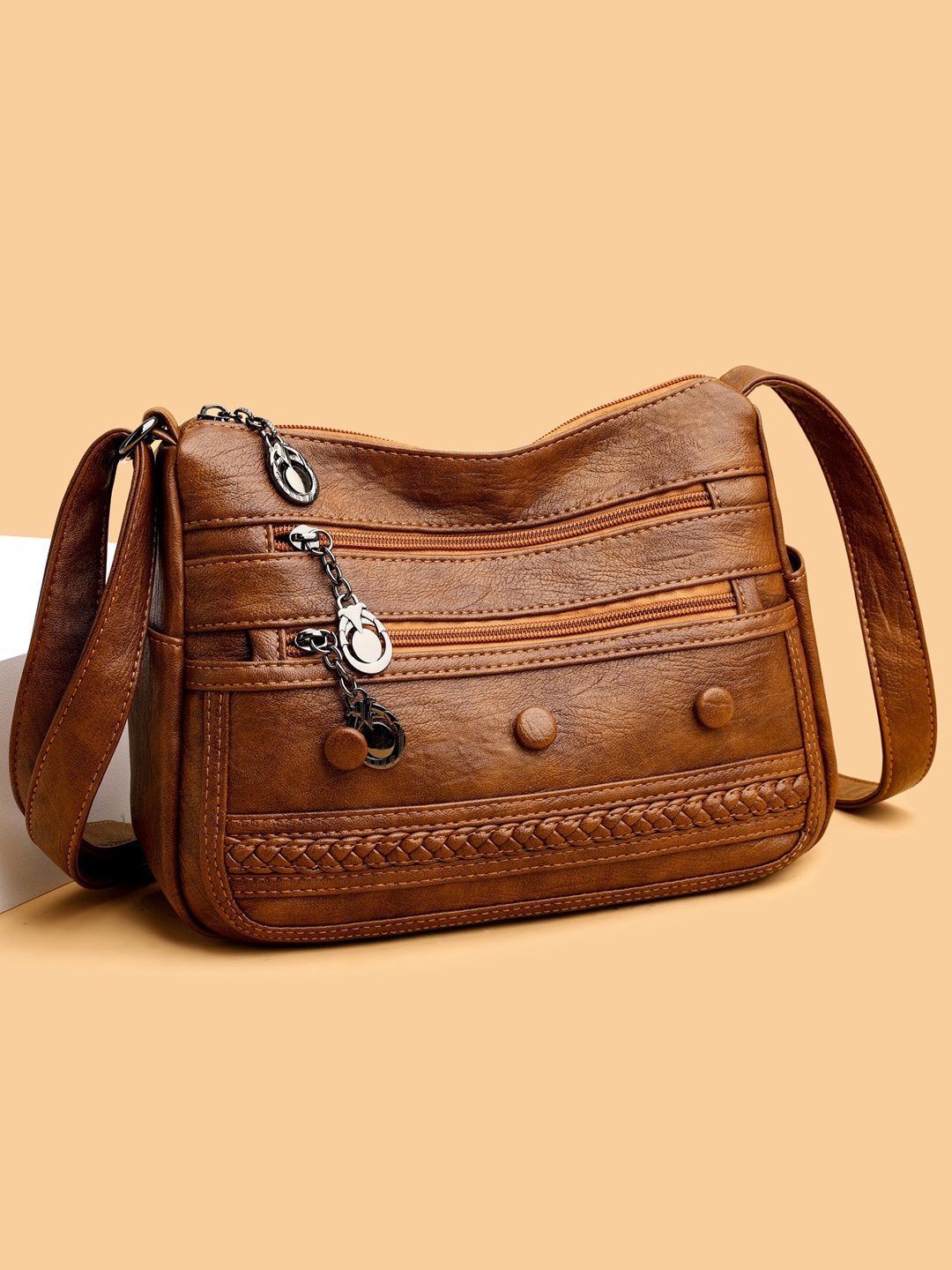 

Diva Dale PU Structured Sling Bag with Quilted, Brown