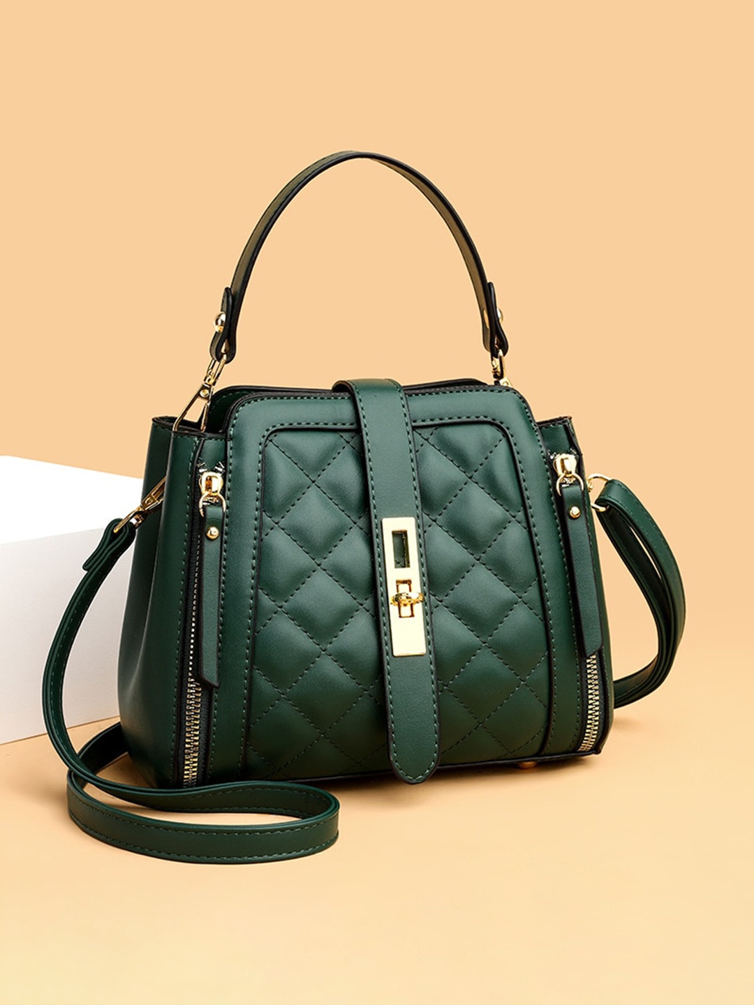 

Diva Dale Textured PU Structured Handheld Bag with Quilted, Green