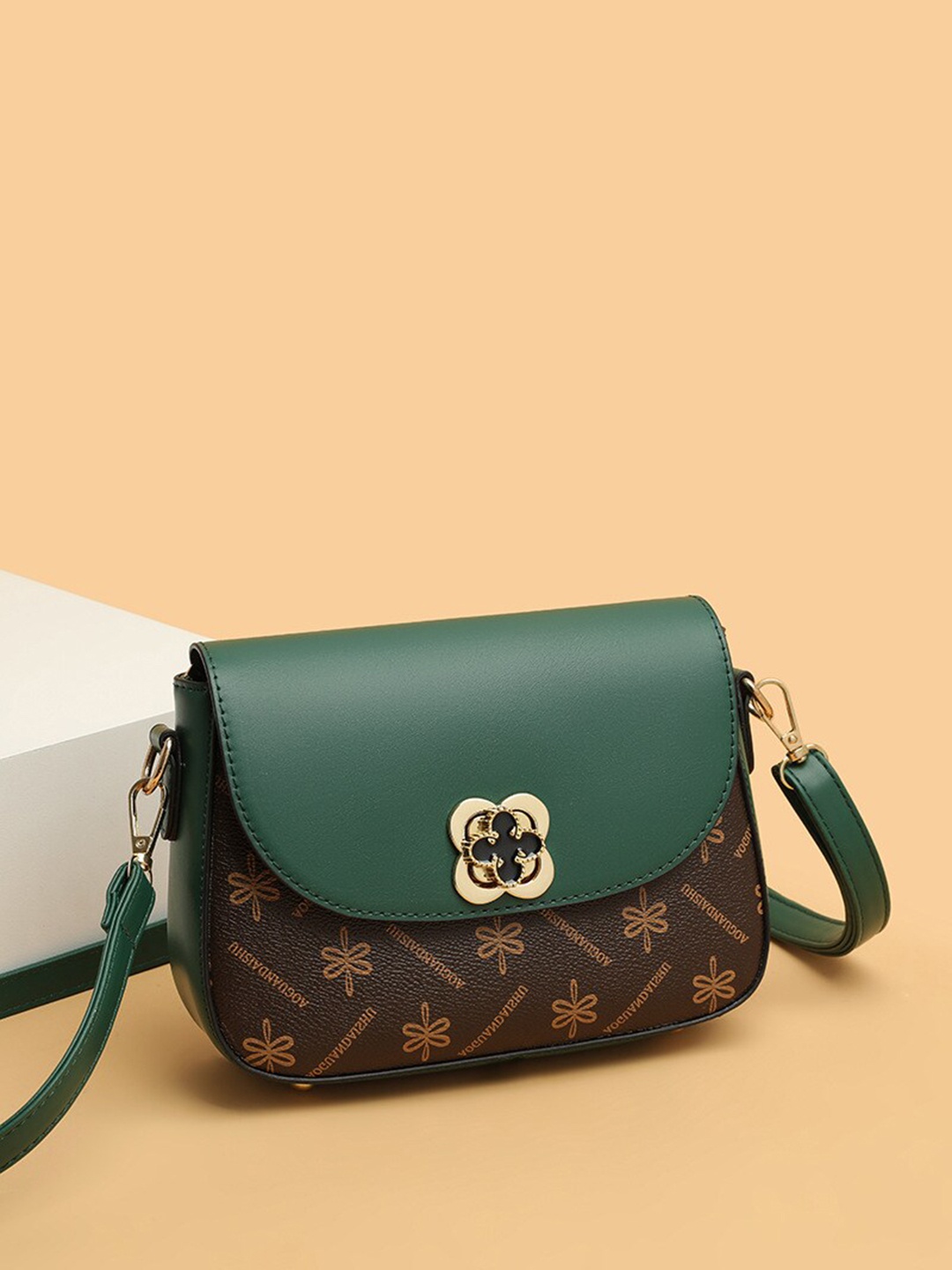 

Diva Dale Printed PU Half Moon Sling Bag, Green