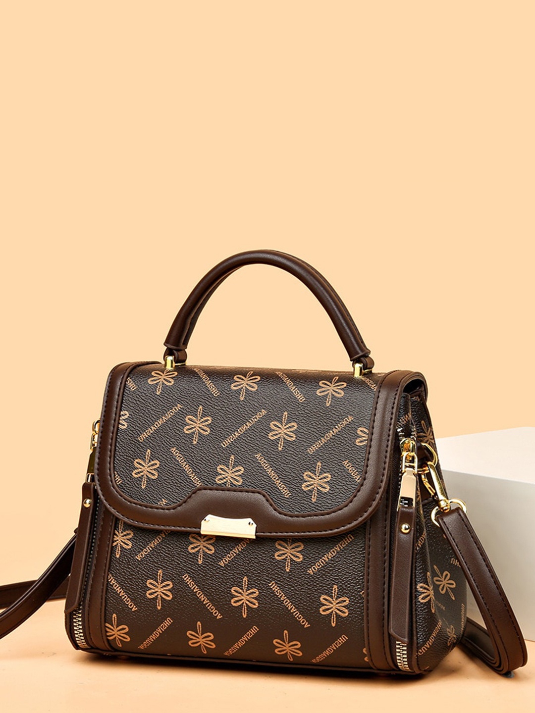 

Diva Dale Floral Printed PU Bowling Satchel, Brown