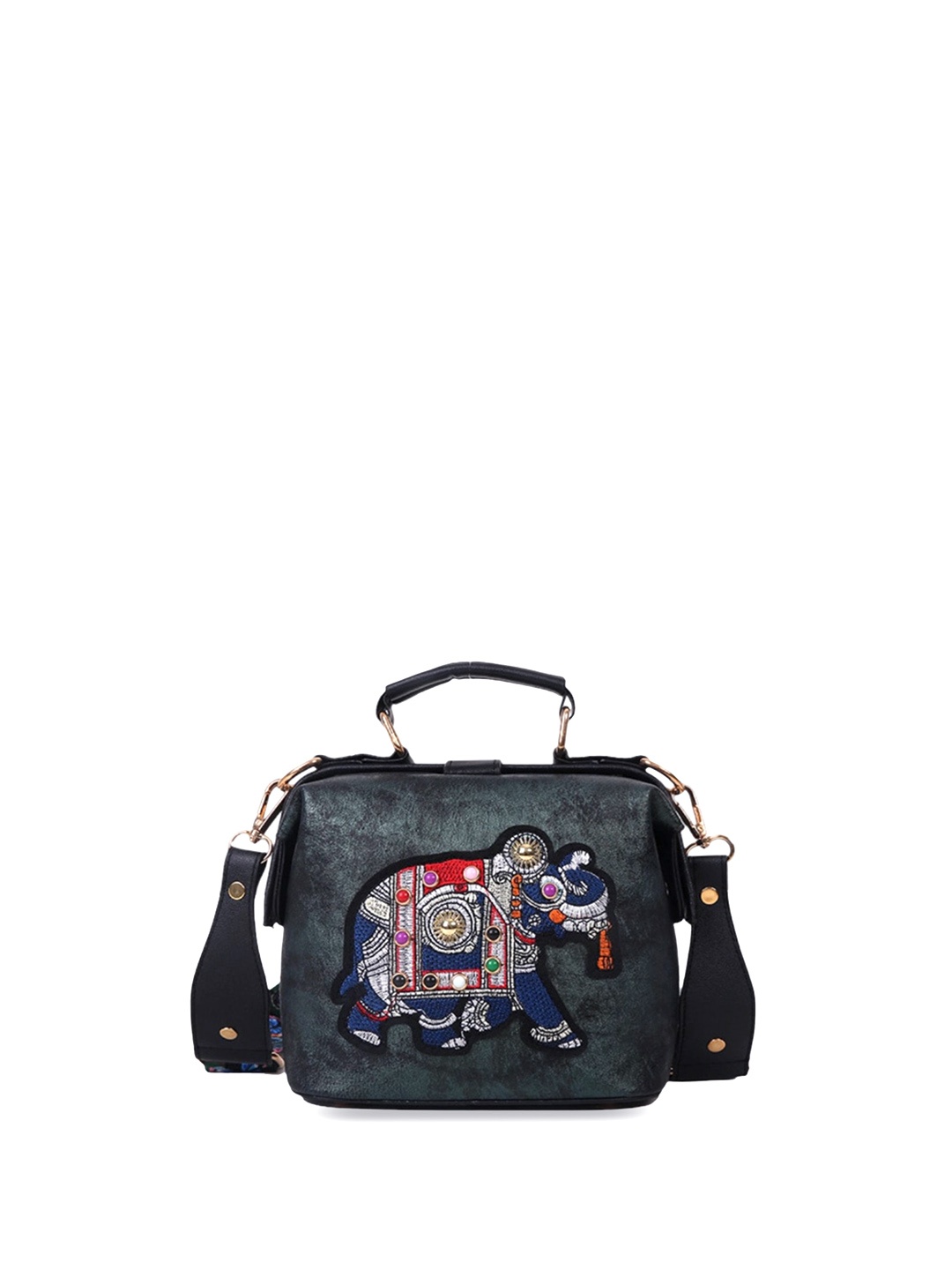 Diva Dale Embellished PU Oversized Bucket Handheld Bag with Quilted, Green