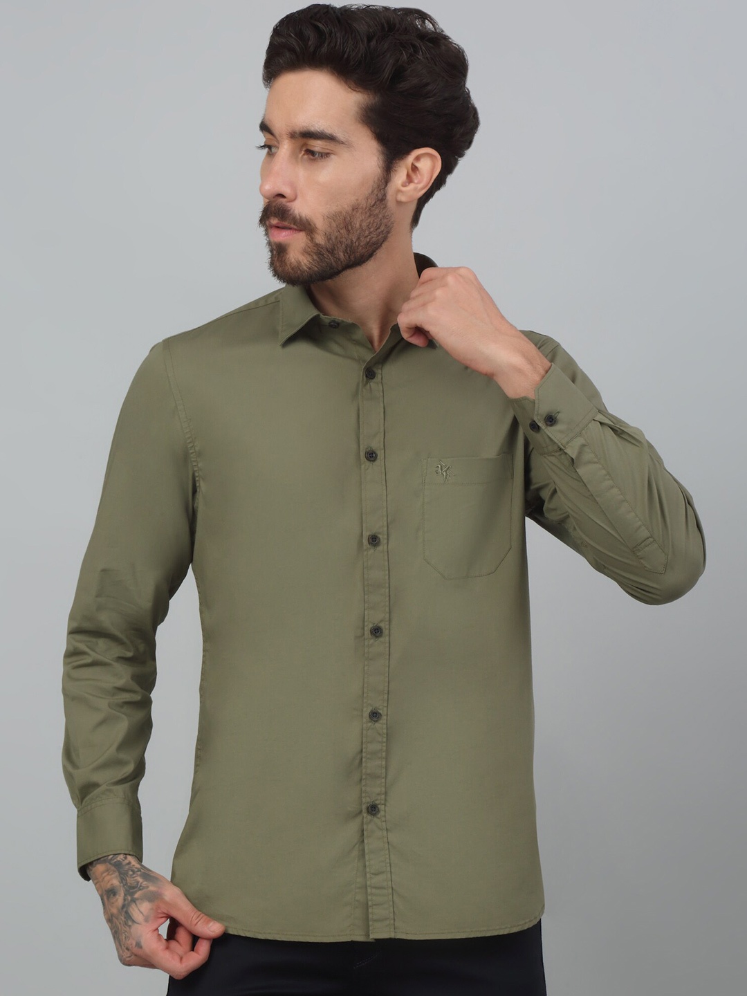 

Cantabil Men Comfort Opaque Casual Shirt, Olive