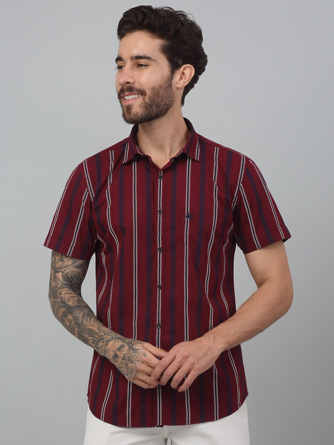 

Cantabil Men Comfort Opaque Striped Casual Shirt, Red