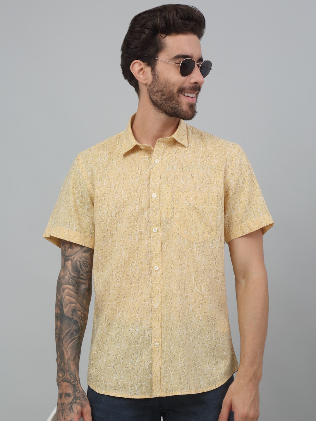 

Cantabil Men Comfort Floral Opaque Printed Casual Shirt, Yellow