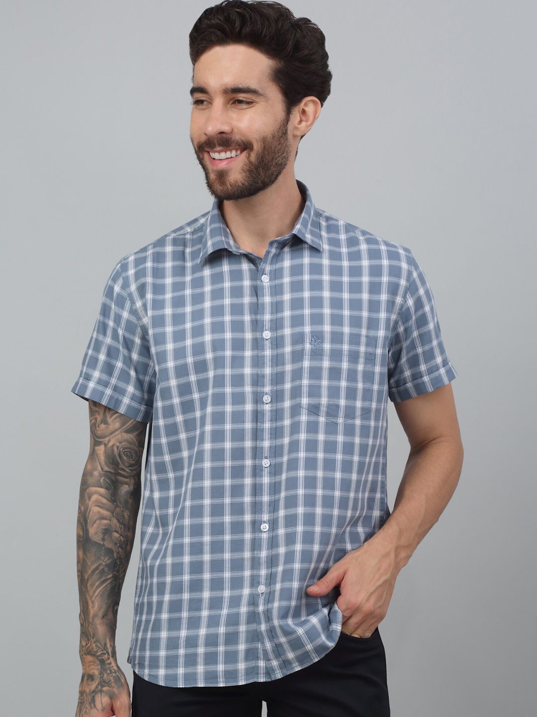 

Cantabil Men Comfort Tartan Checks Opaque Checked Casual Shirt, Grey