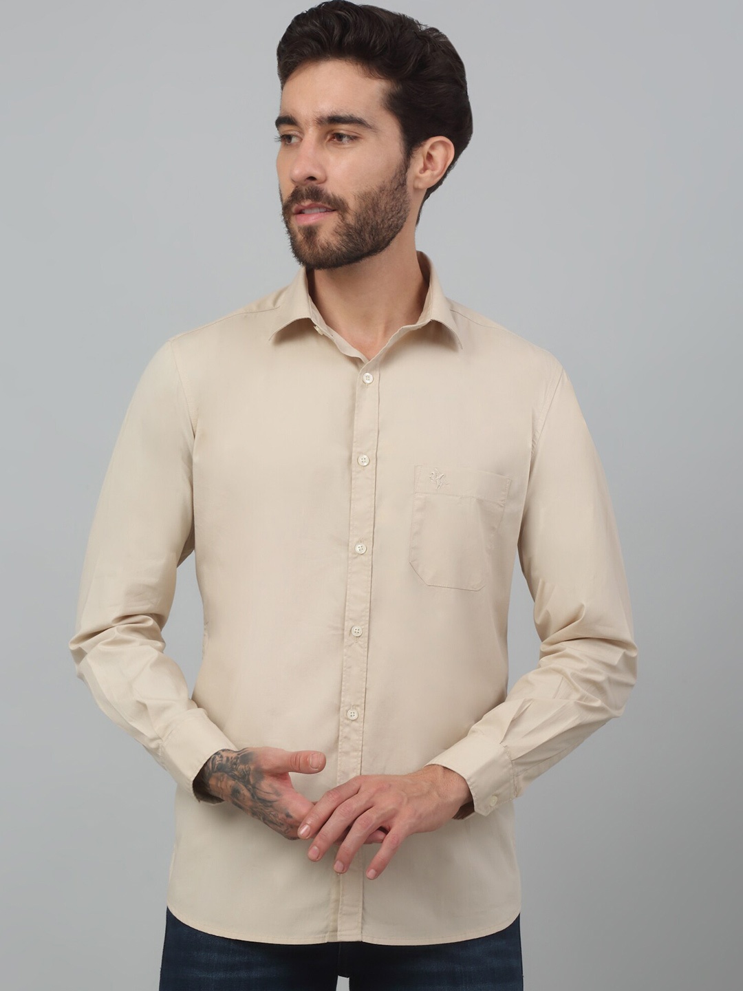 

Cantabil Men Comfort Opaque Casual Shirt, Beige