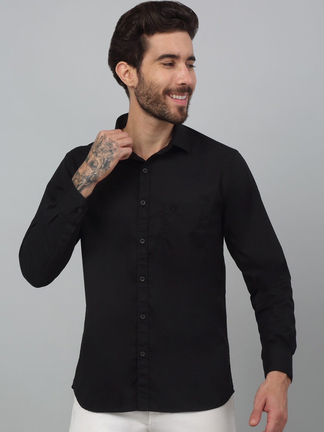 

Cantabil Men Comfort Opaque Casual Shirt, Black