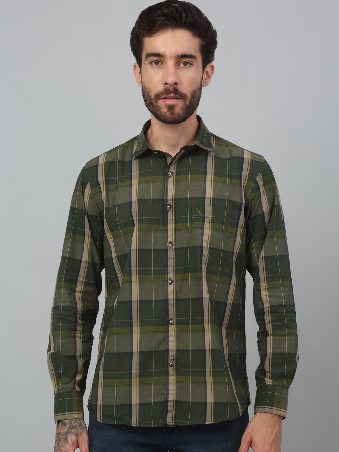 

Cantabil Men Comfort Opaque Checked Casual Shirt, Green