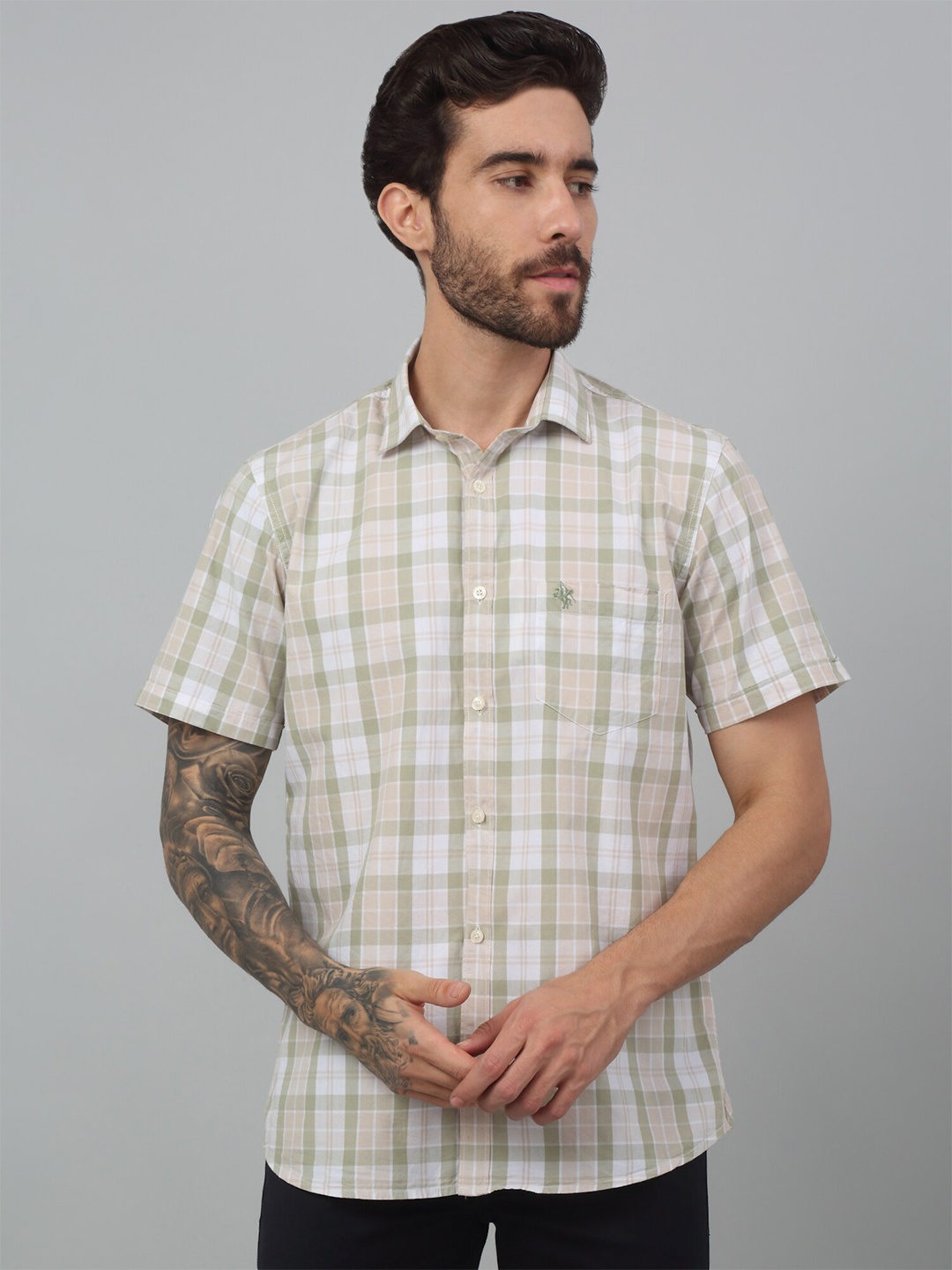 

Cantabil Men Comfort Tartan Checks Opaque Checked Casual Shirt, Olive