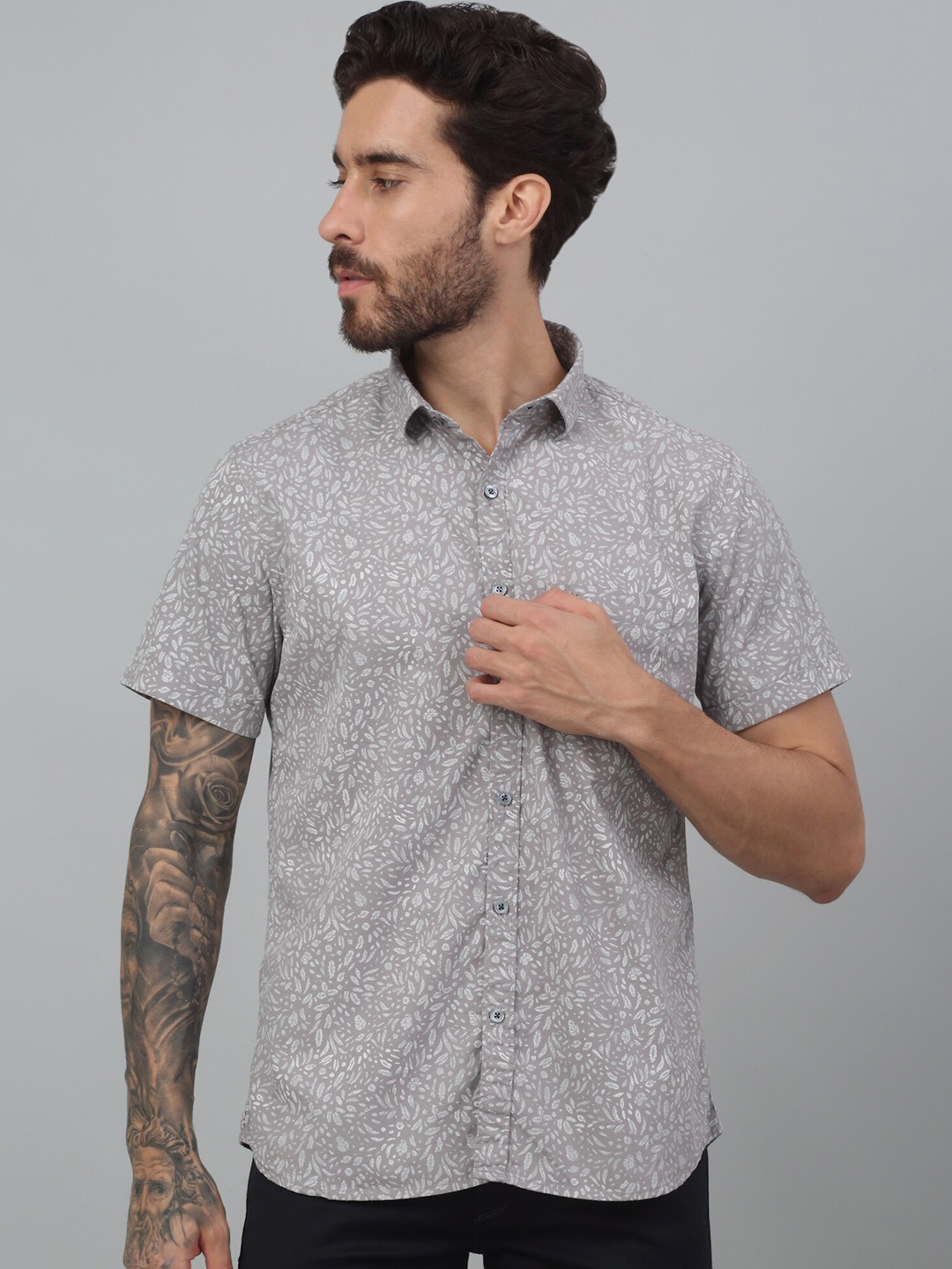 

Cantabil Men Comfort Floral Opaque Printed Casual Shirt, Grey