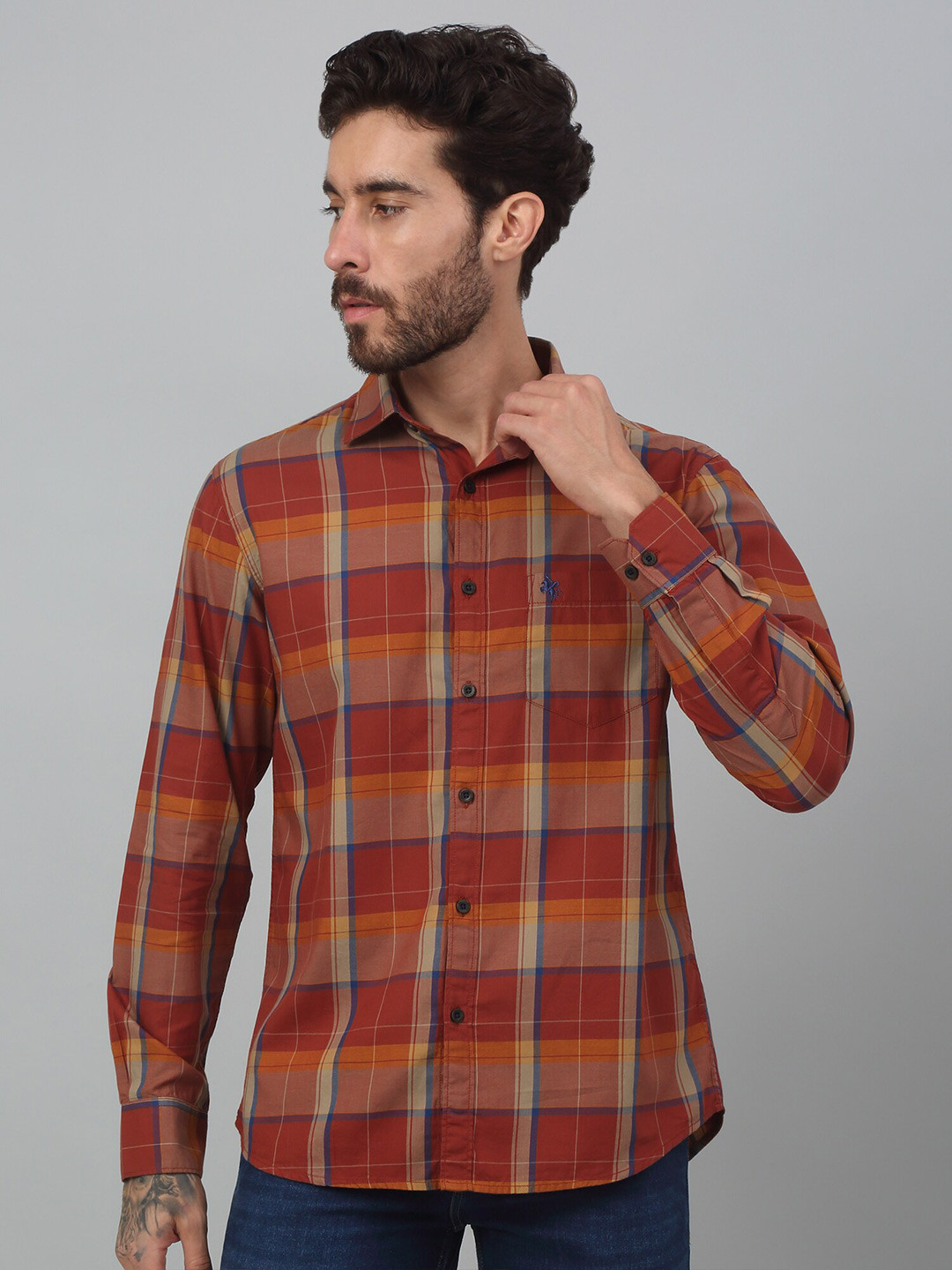 

Cantabil Men Comfort Tartan Checks Opaque Checked Casual Shirt, Brown