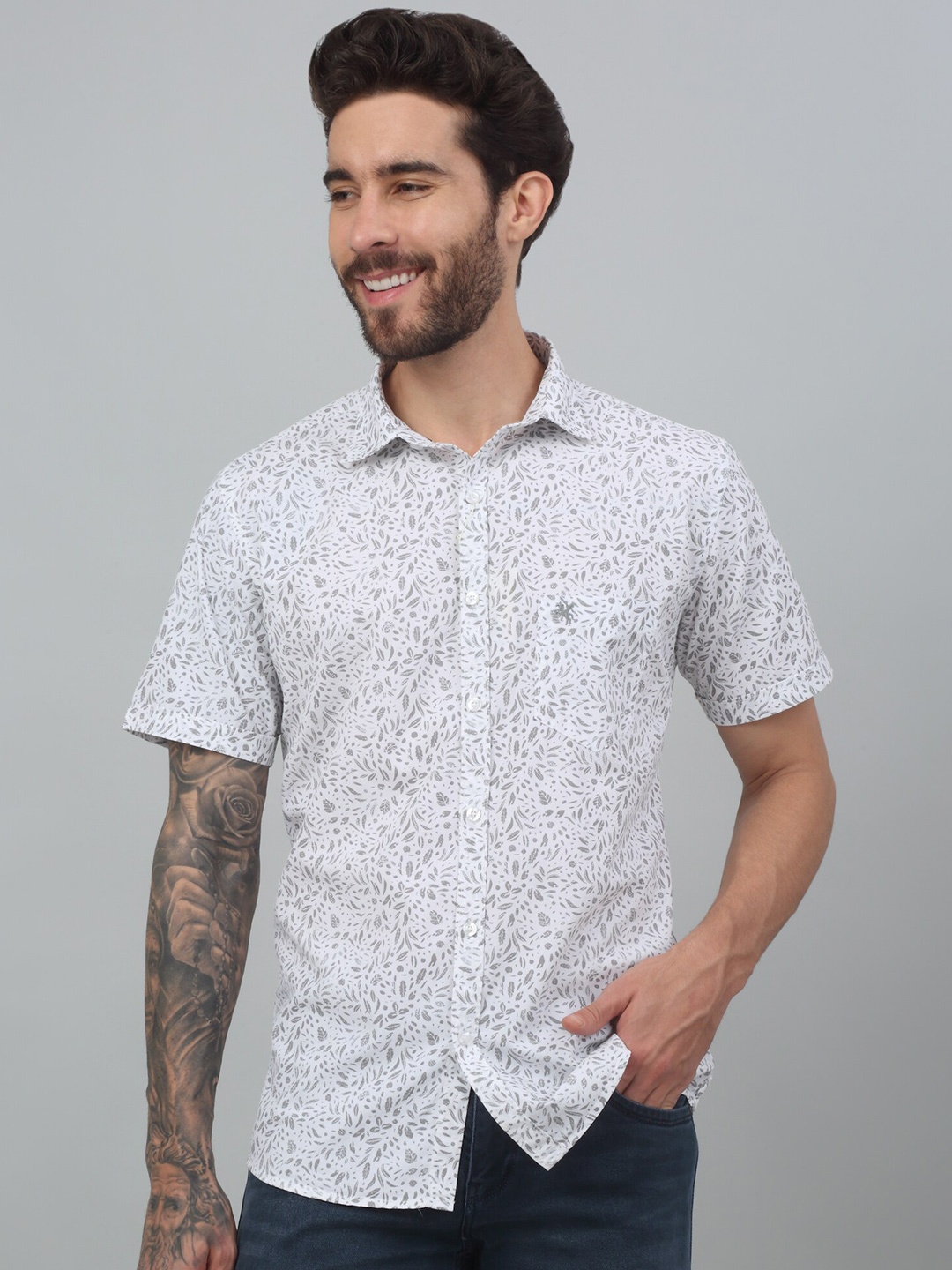 

Cantabil Men Comfort Floral Opaque Printed Casual Shirt, White