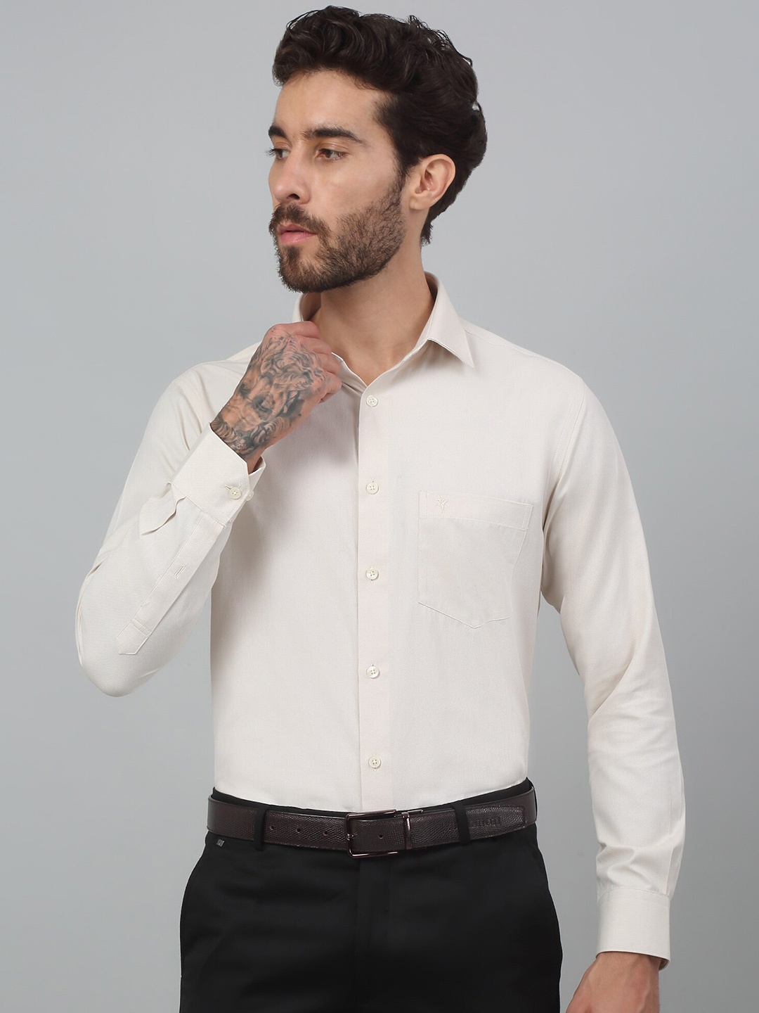 

Cantabil Men Comfort Opaque Formal Shirt, Beige