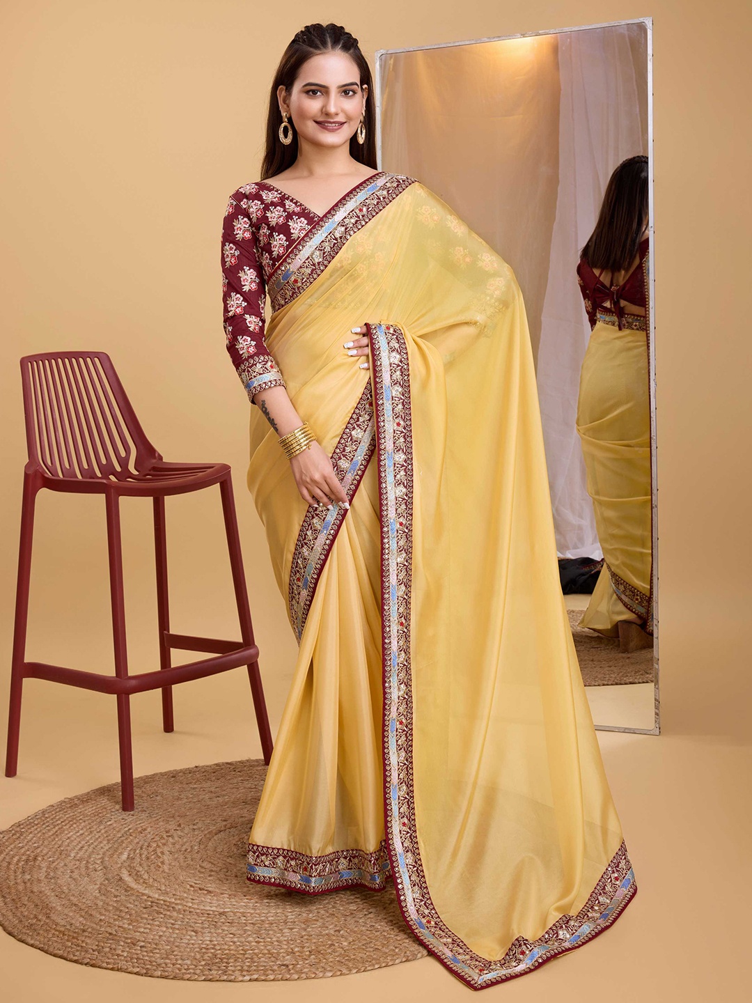 

HERE&NOW Sequinned Organza Saree, Yellow