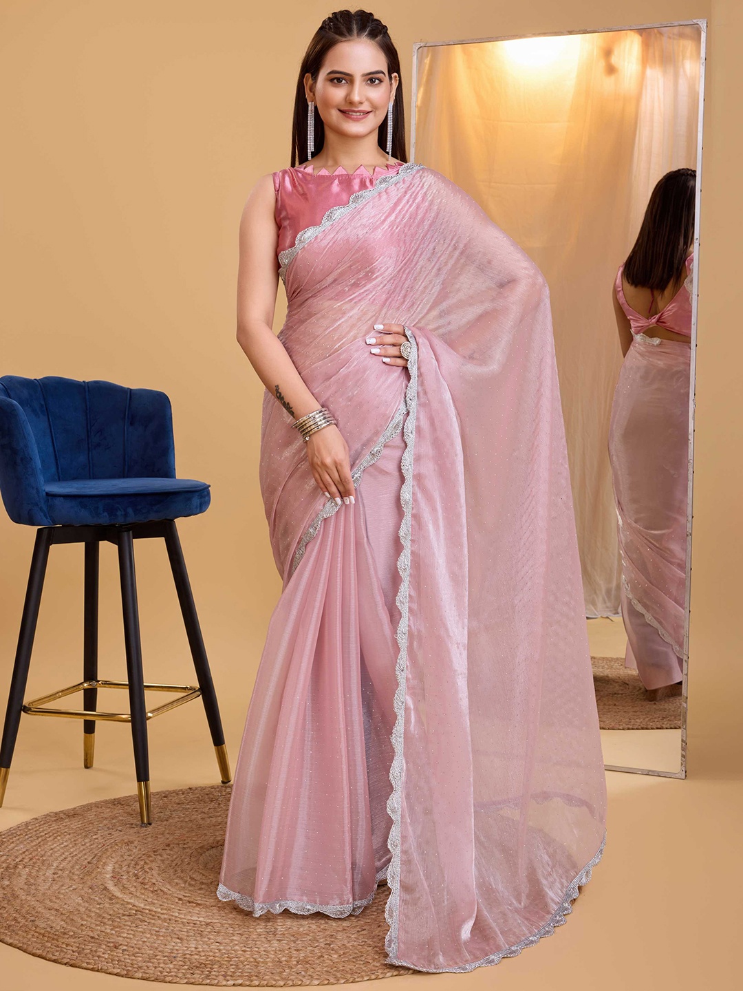 

HERE&NOW Burberry Silk Embroidery Saree, Pink