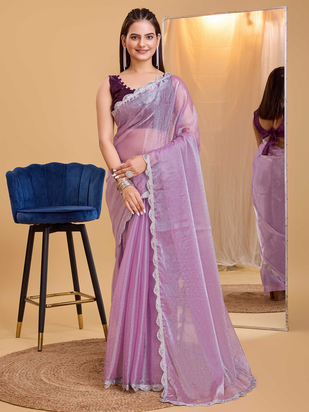 

HERE&NOW Burberry Silk Embroidery Saree, Purple