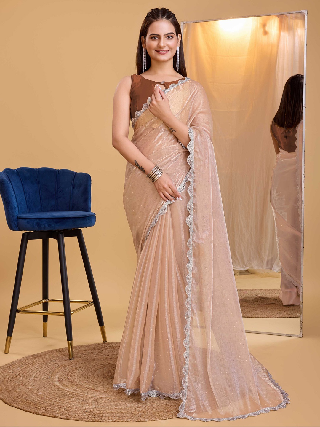 

HERE&NOW Burberry Silk Embroidery Saree, Beige