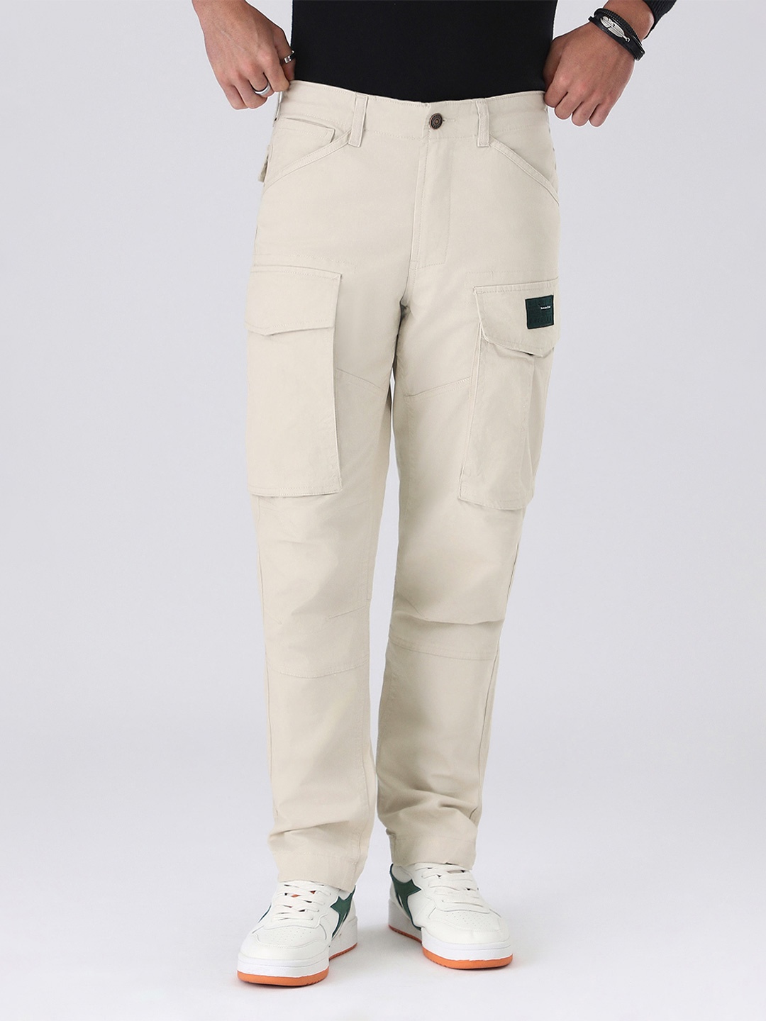 

Banana Club Men Cotton Slim-Fit Cargo Track Pants, Cream