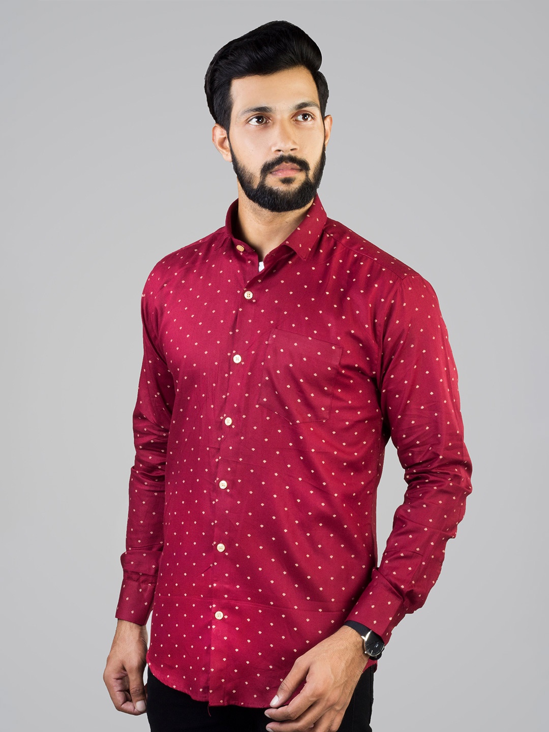 

INDIAN THREADS Men Comfort Polka Dot Opaque Printed Formal Shirt, Maroon