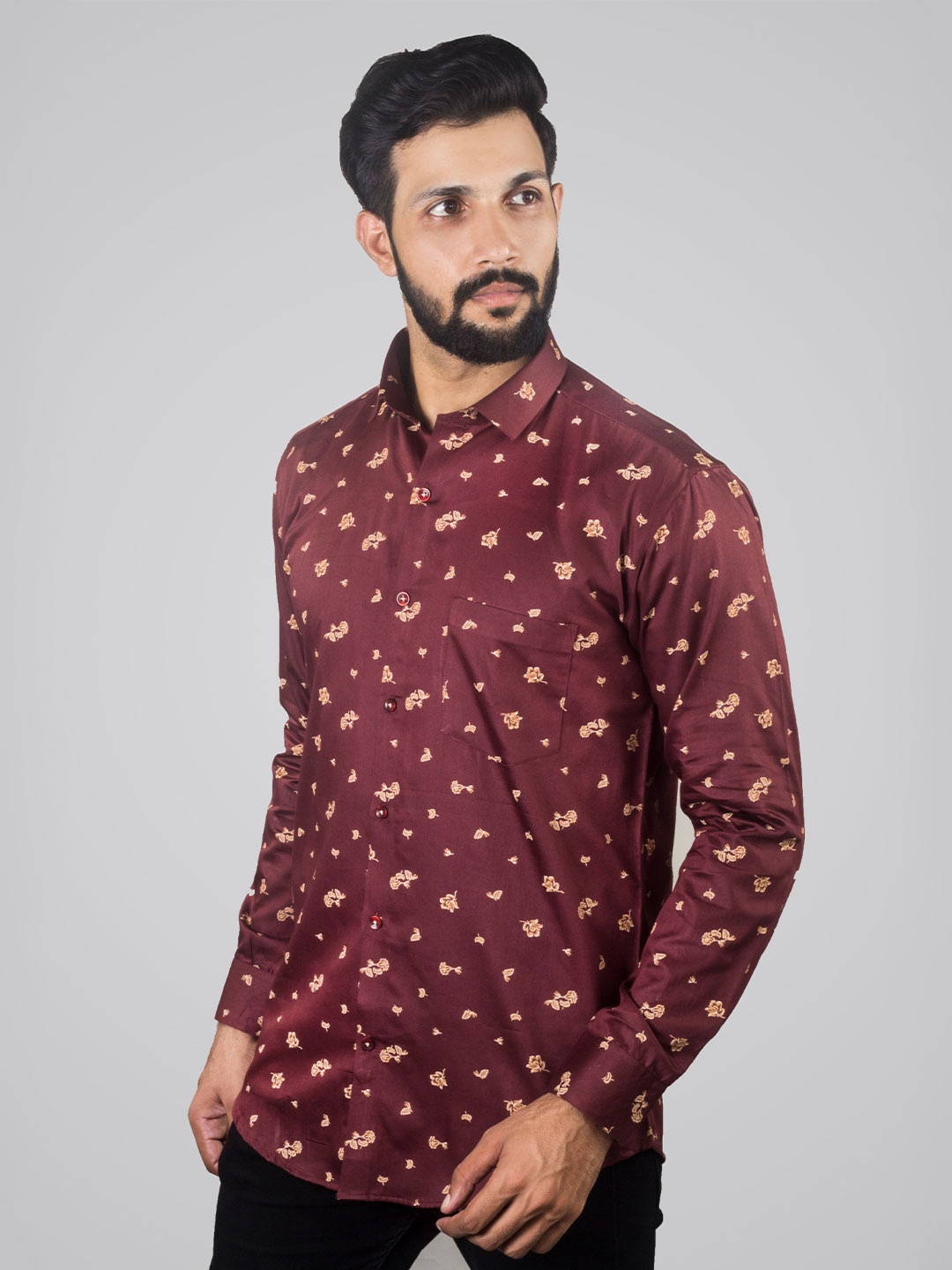 INDIAN THREADS Men Comfort Opaque Printed Formal Shirt, Brown
