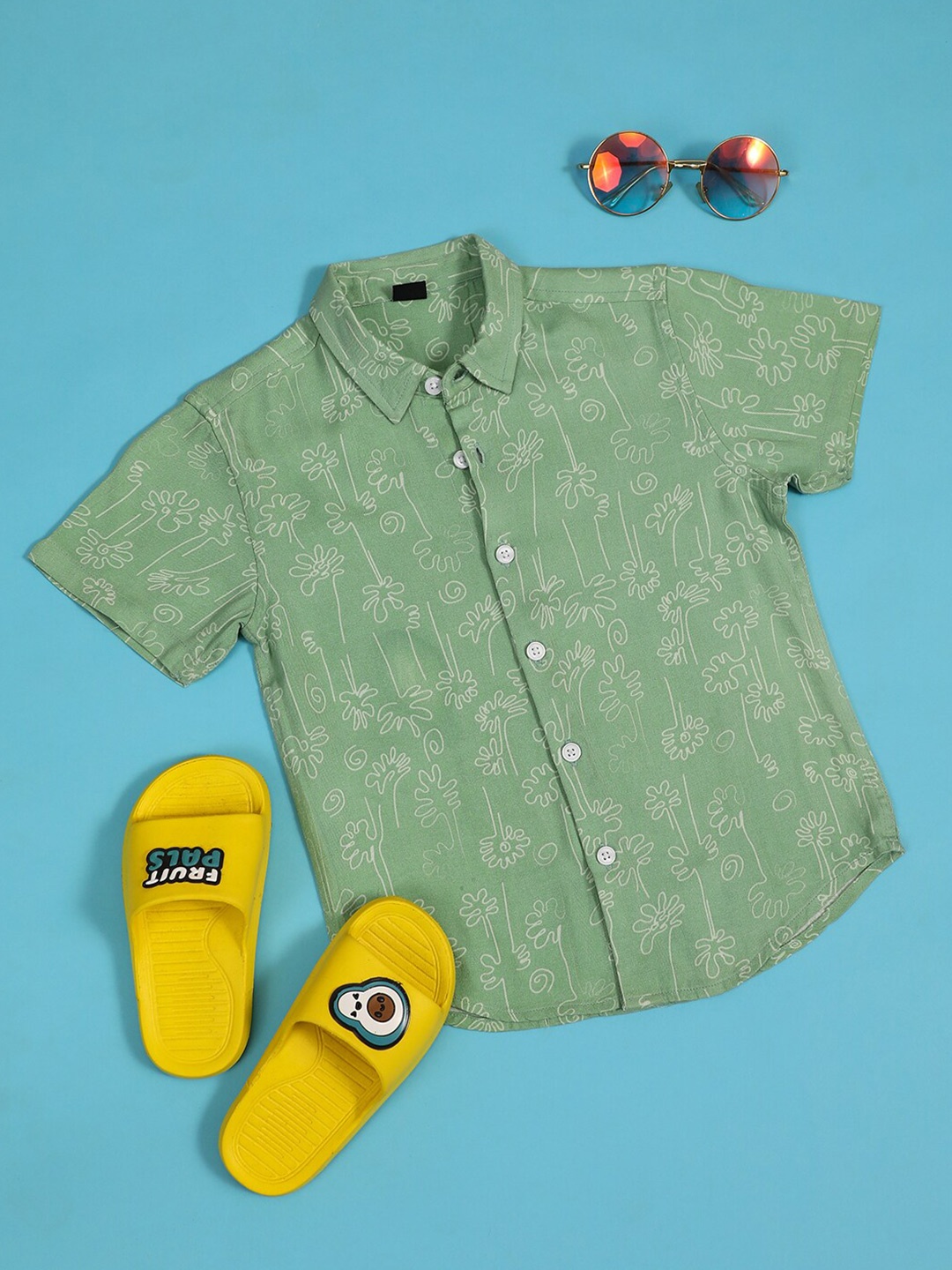 

Hoop Boys Opaque Printed Casual Shirt, Green