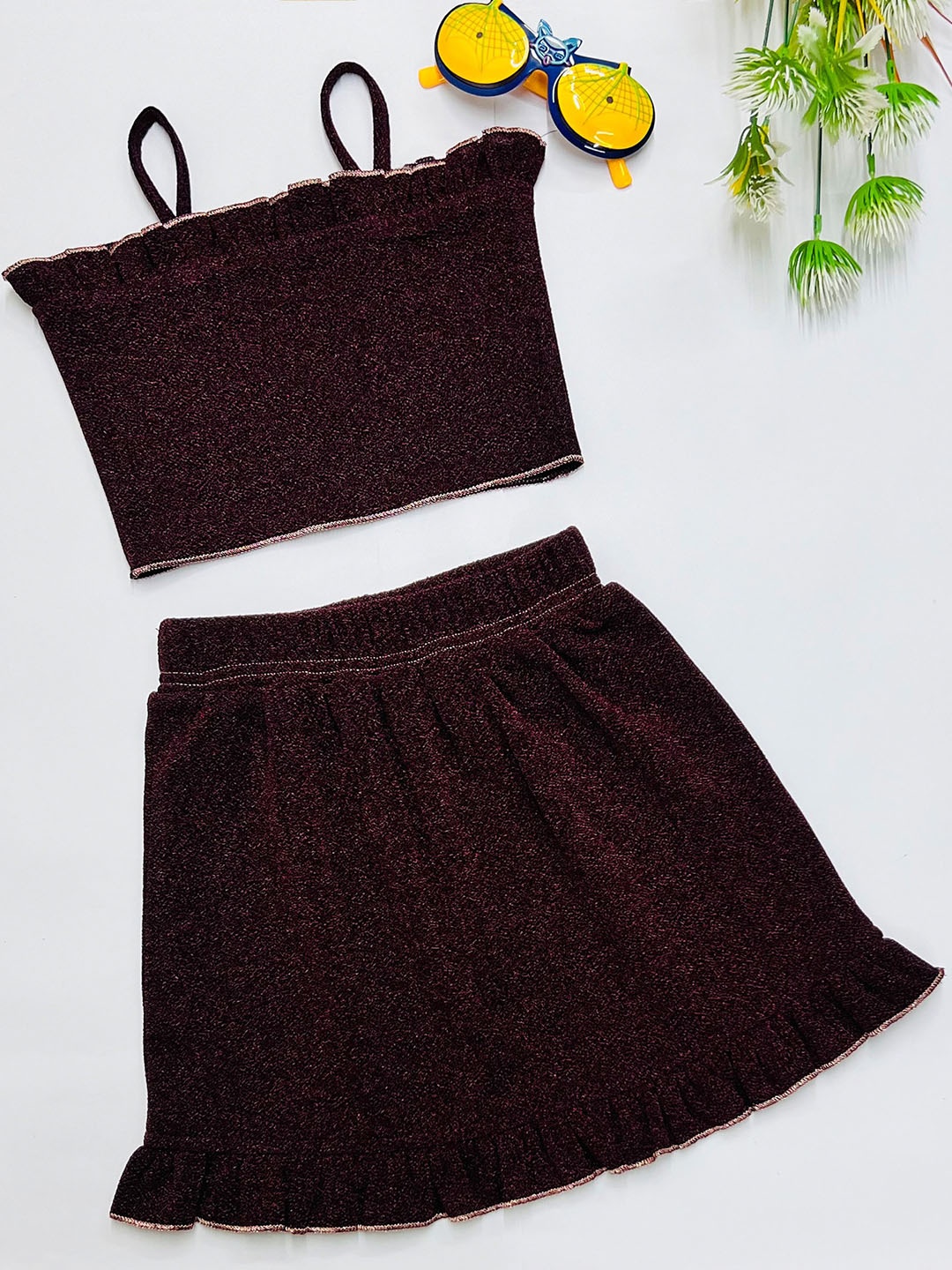 

ADDYVERO Girls Fit & Flare Top & Skirt Clothing Set, Maroon