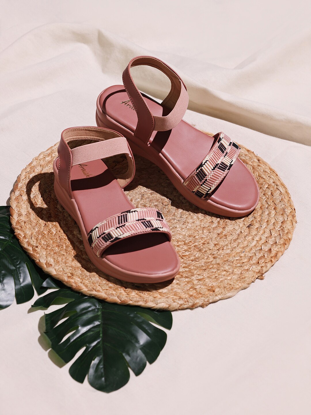 

ARAISH Women Colourblocked Open Toe Flats with Bows, Pink