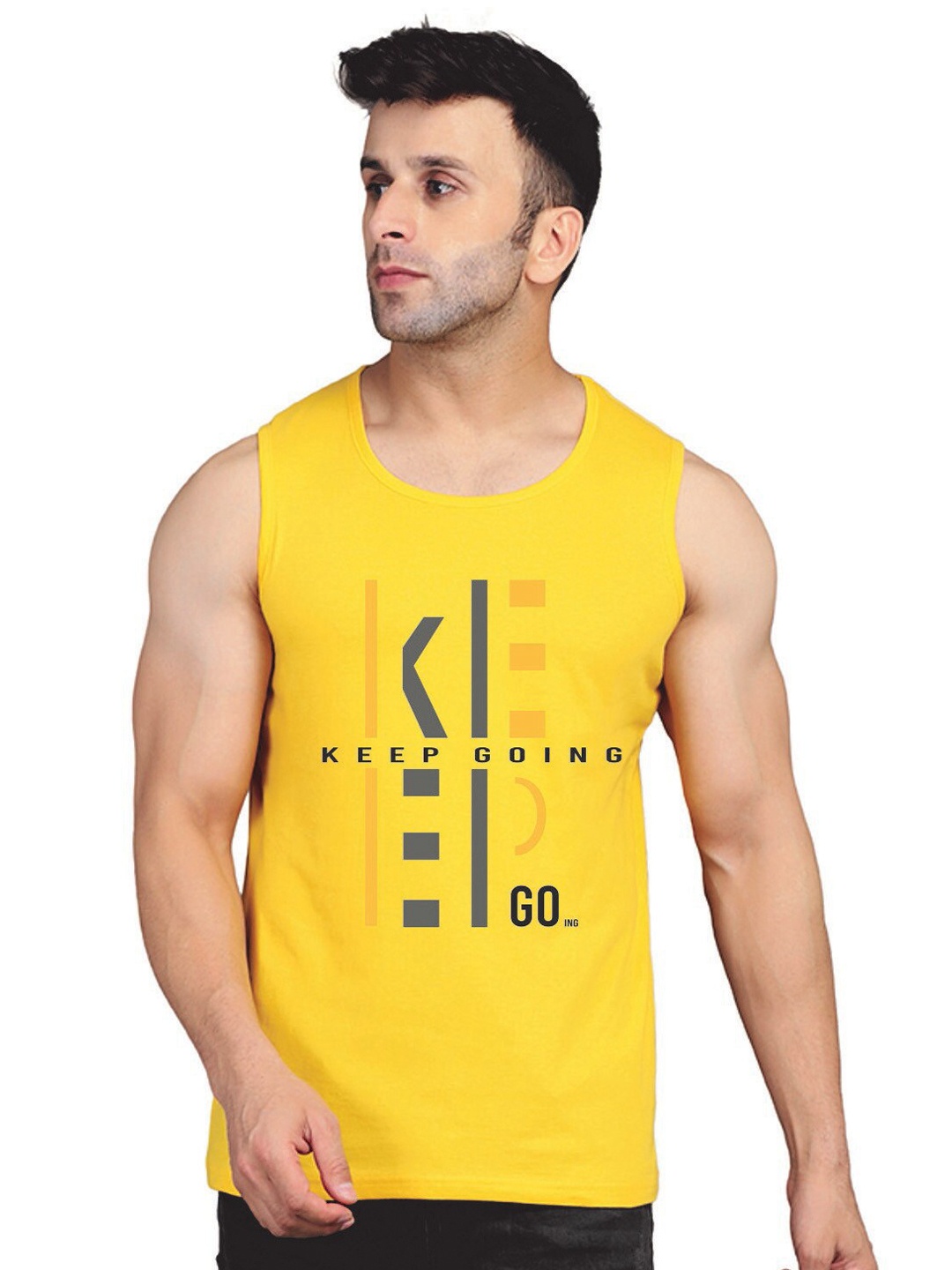 

SLOWLORIS Men Typography Printed Raw Edge T-shirt, Yellow