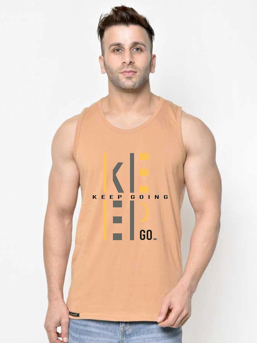 

SLOWLORIS Men Printed Raw Edge T-shirt, Rust