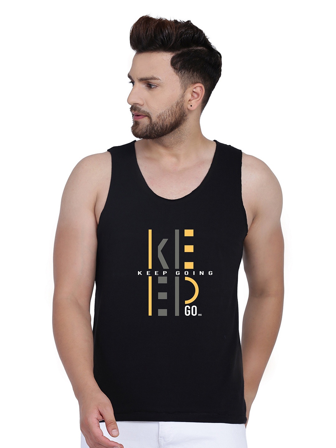 SLOWLORIS Men Typography Printed V-Neck Raw Edge T-shirt, Black