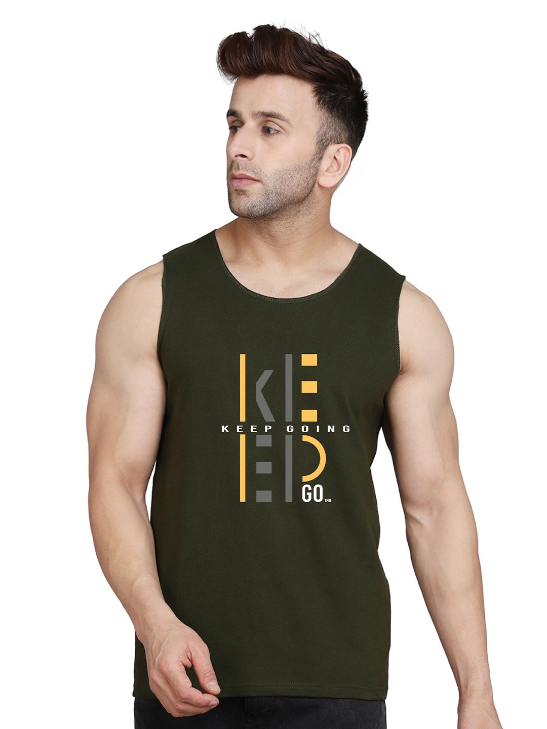 

SLOWLORIS Men Printed Raw Edge T-shirt, Olive