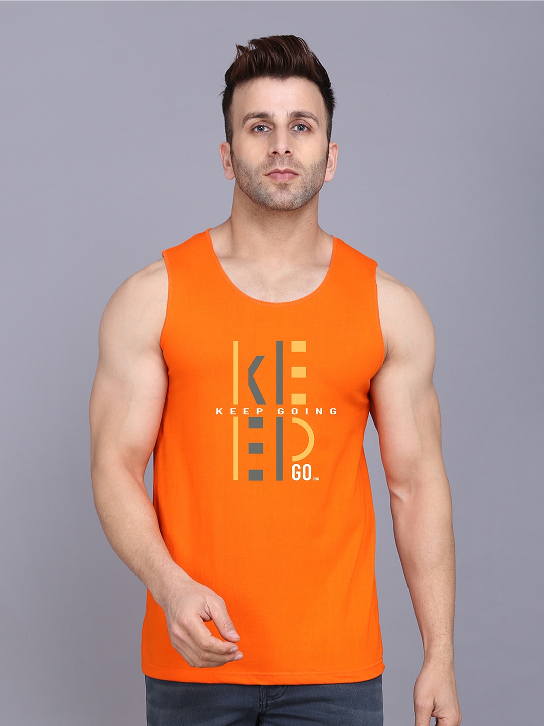 SLOWLORIS Men Typography Printed T-shirt, Orange