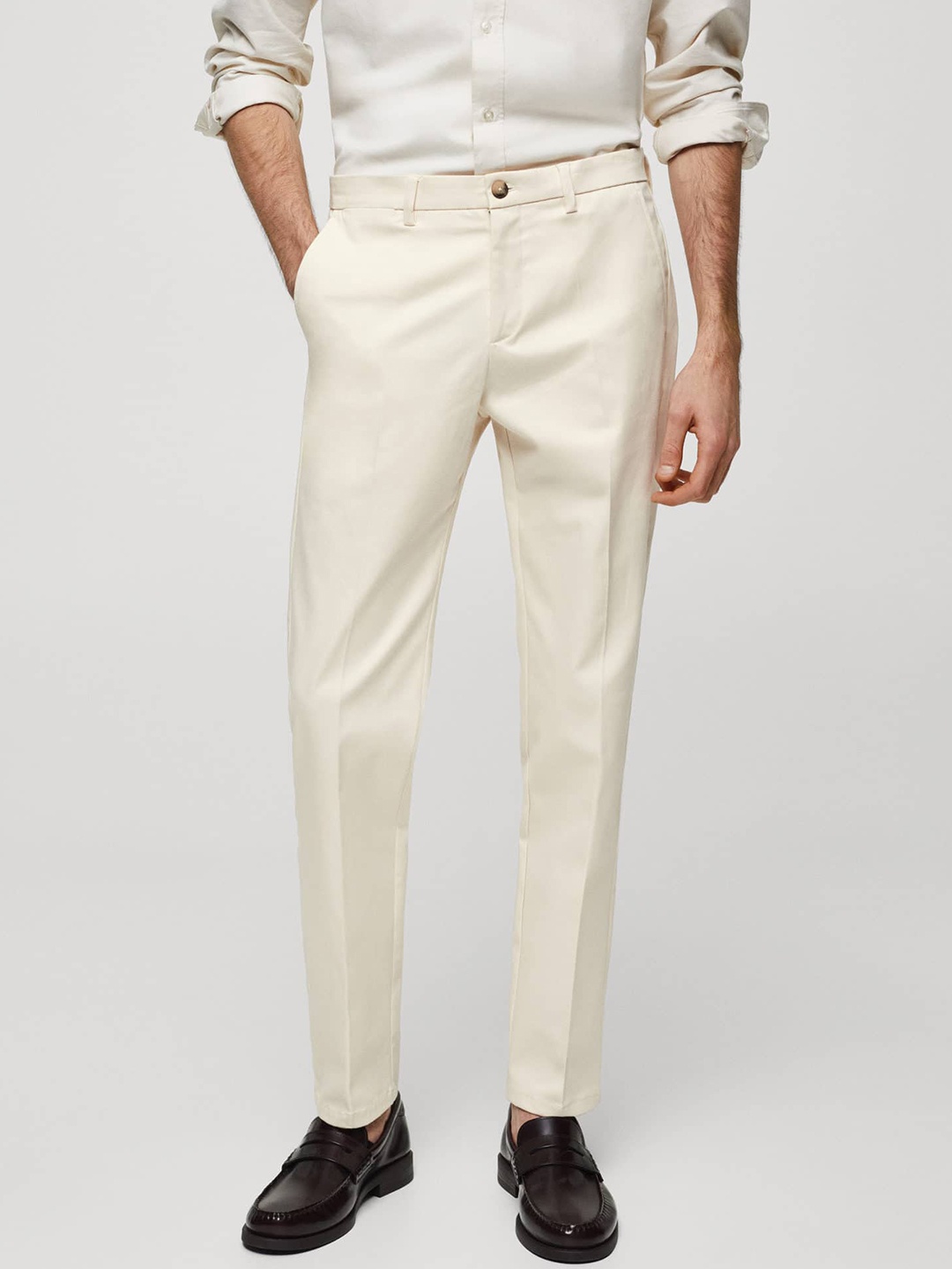 

MANGO MAN Slim Fit Chinos Trousers, Off white