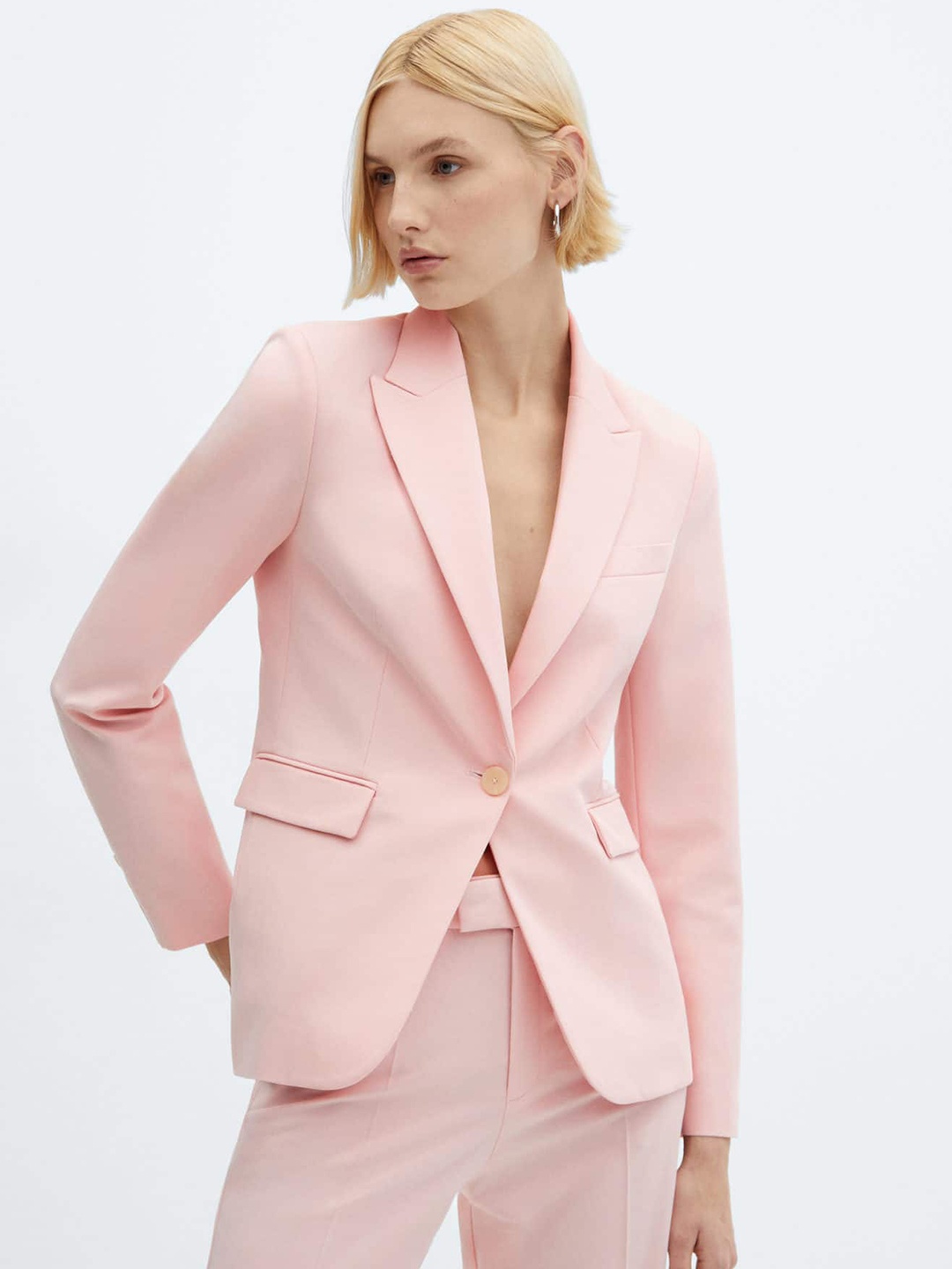 

MANGO Single-Breasted Formal Blazer, Pink
