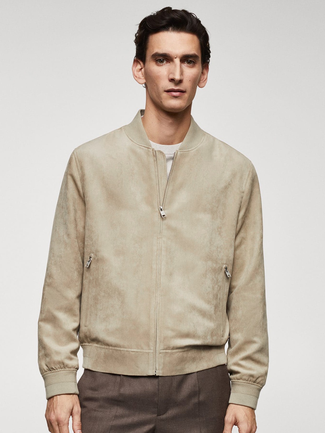 

MANGO MAN Suede Finish Bomber Jacket, Beige