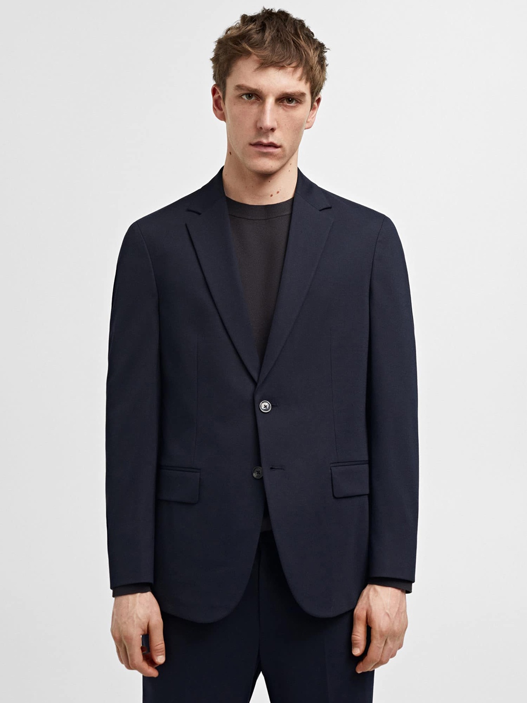 

MANGO MAN Single-Breasted Slim Fit Formal Blazer, Navy blue