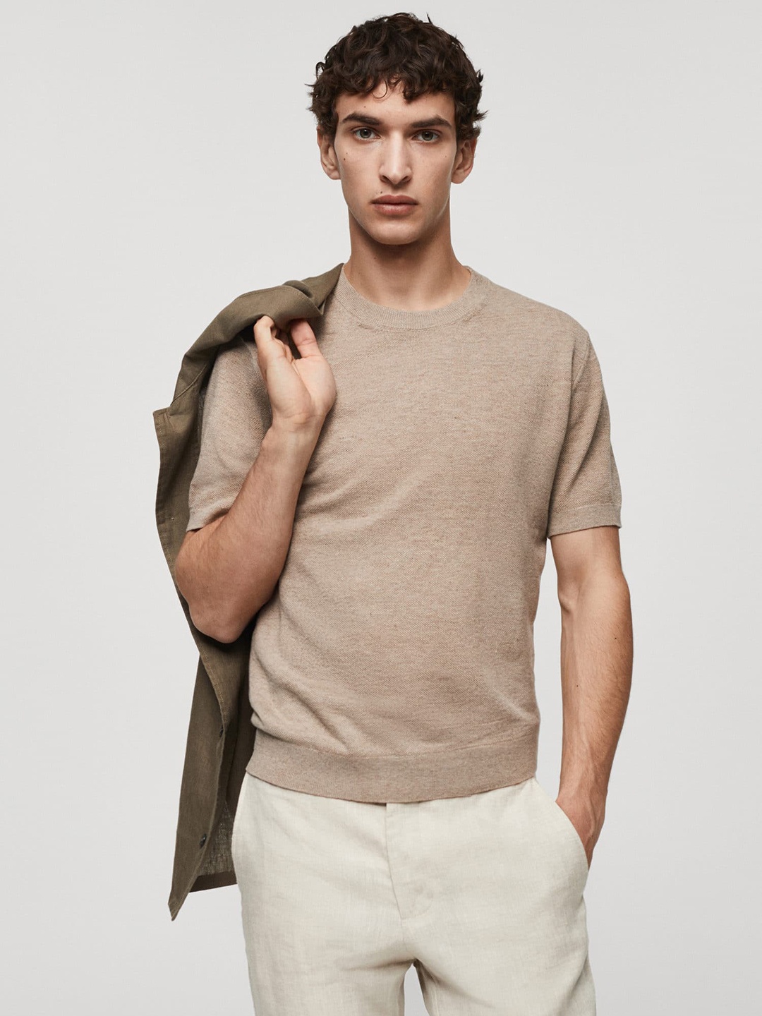 

MANGO MAN Structured Knit T-shirt, Brown