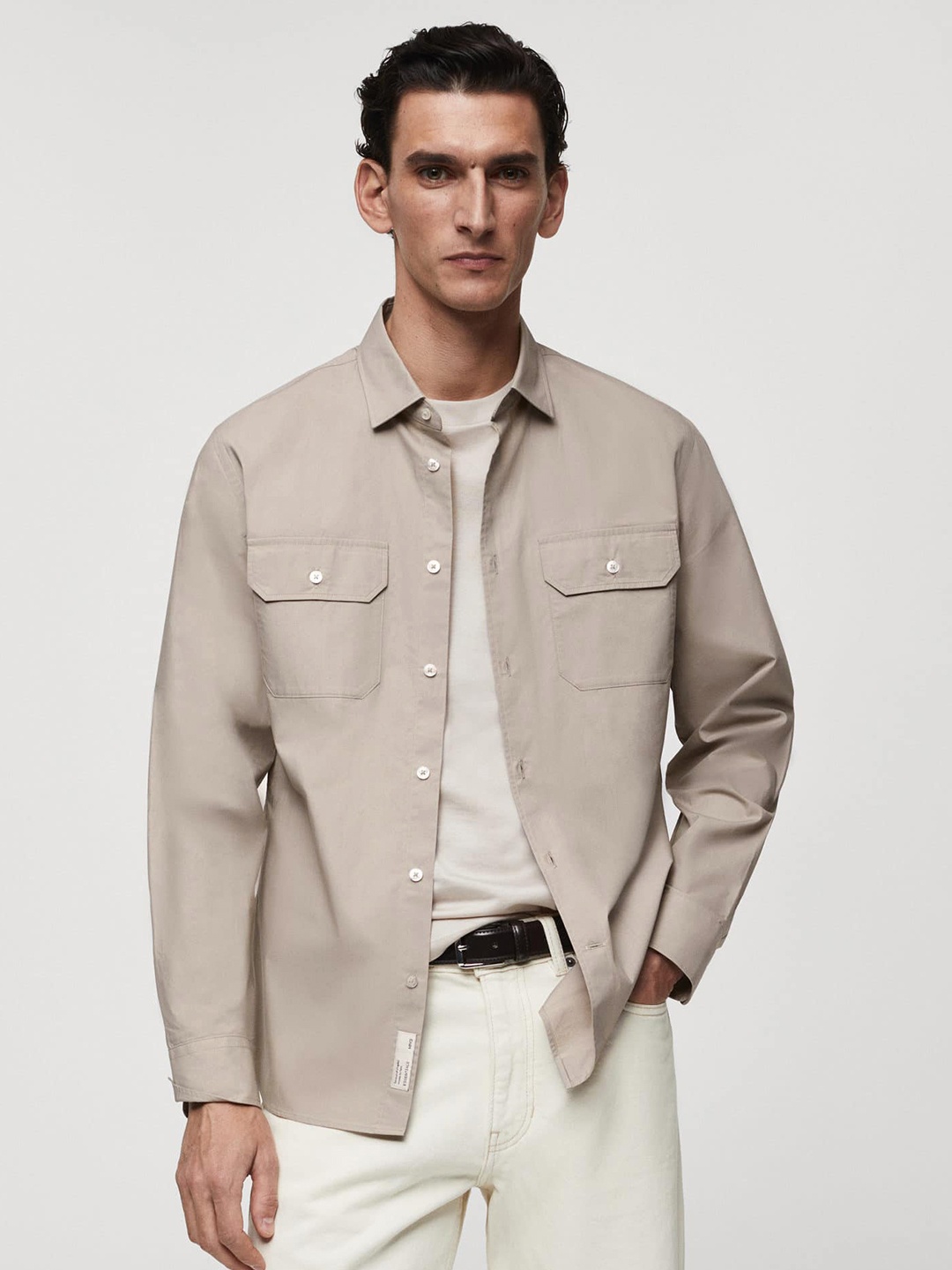 

MANGO MAN Pure Cotton Opaque Casual Shirt, Beige