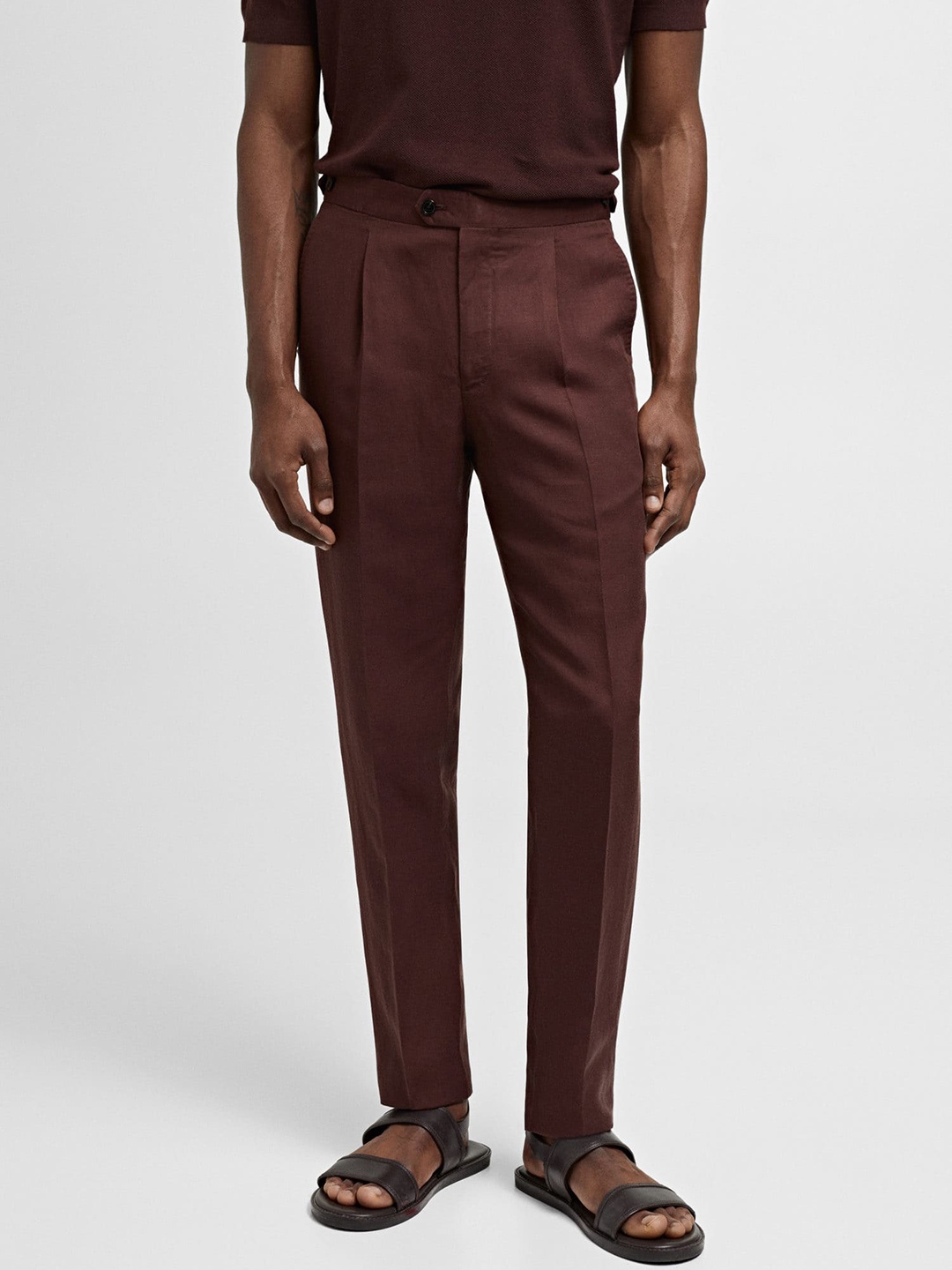 

MANGO MAN Slim Fit Pleated Trousers, Burgundy