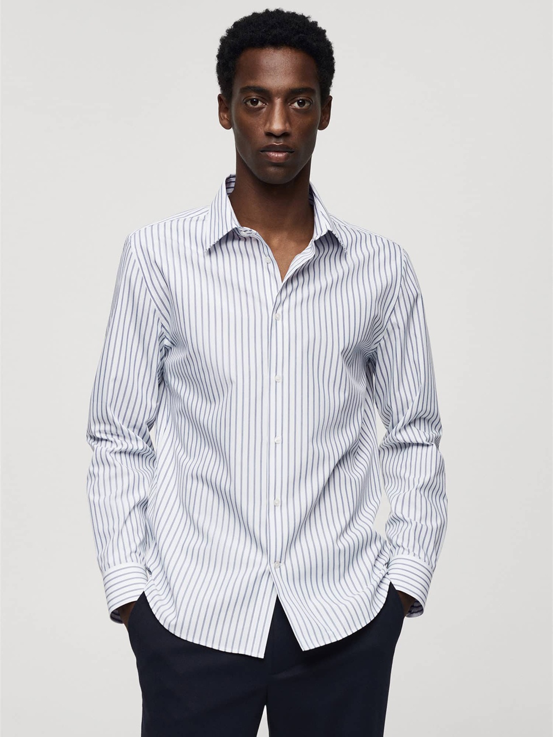 

MANGO MAN Slim Fit Opaque Striped Smart Casual Shirt, White