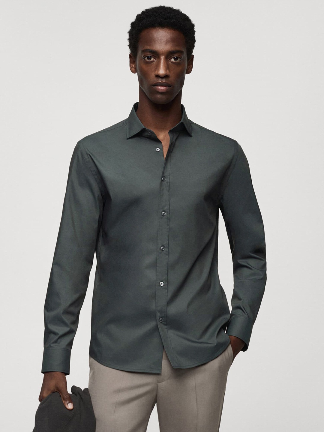 

MANGO MAN Coolmax Slim Fit Opaque Smart Casual Shirt, Charcoal