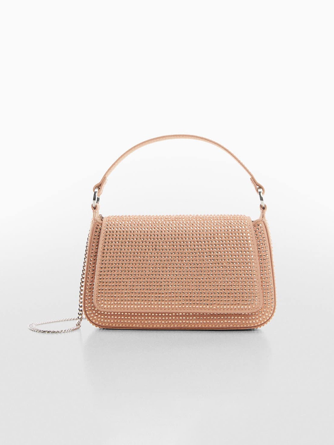 

MANGO Embellished Structured Handheld Bag, Peach