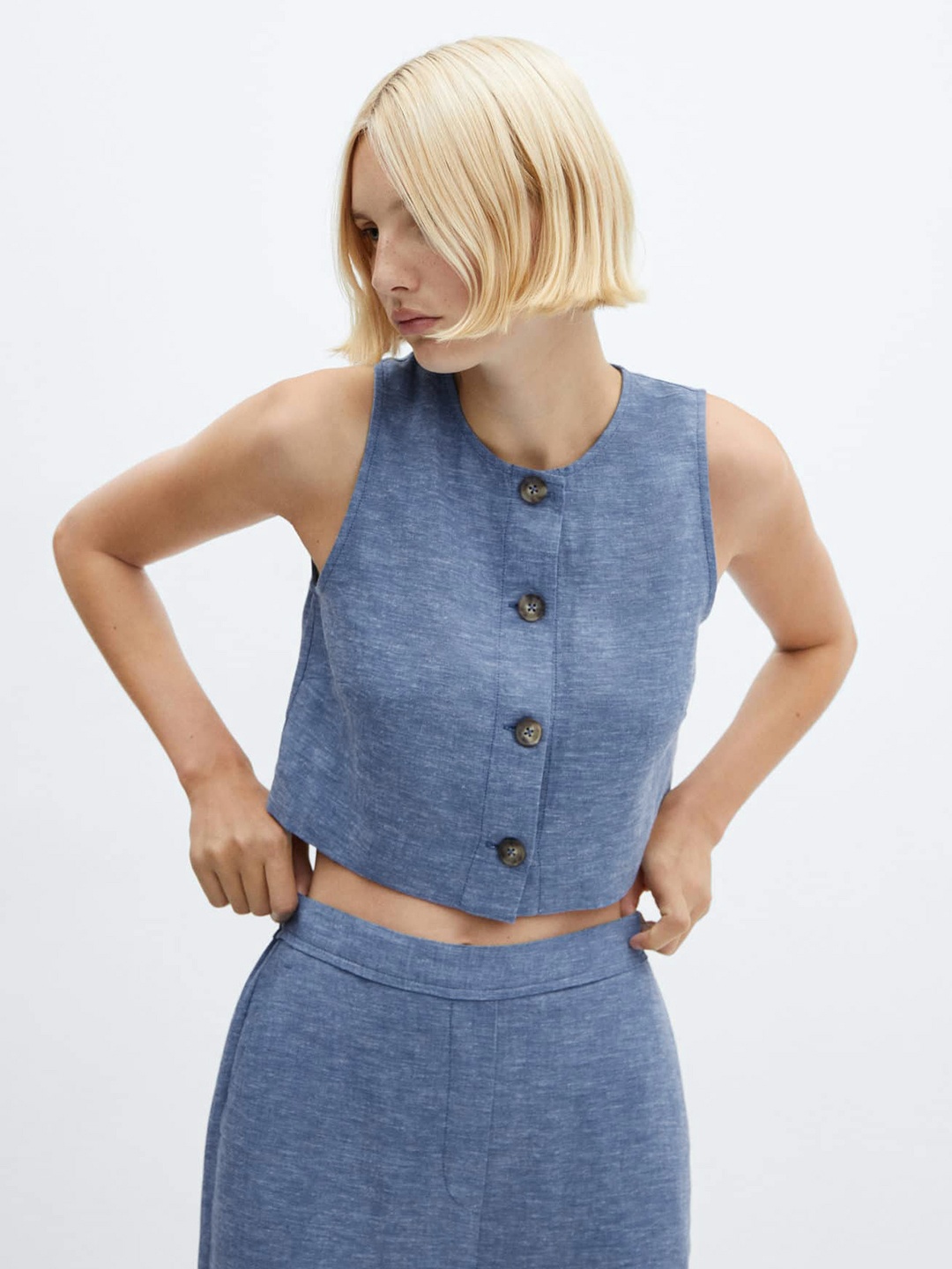 

MANGO Crop Top, Blue
